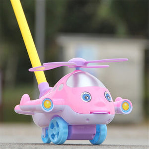 Baby Walker Toy Hand Push Plane Aircraft Outdoor Sports Toddler Pull Walks Rod Push Cart Drag Tongue Out Walking Educational Toy